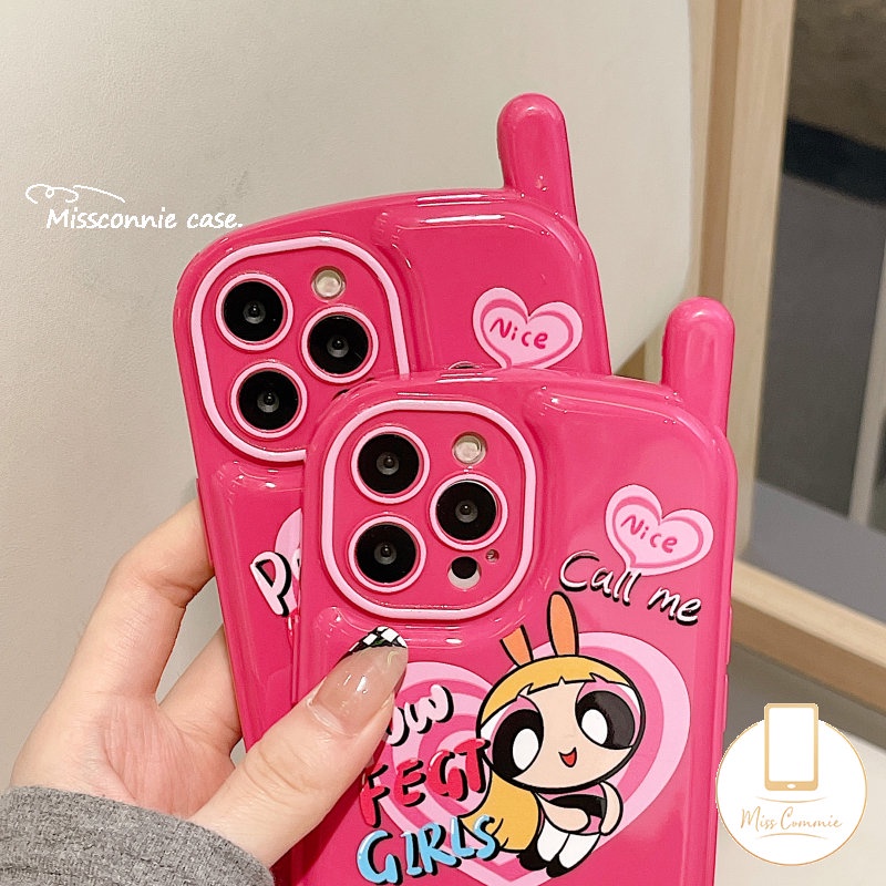 IPHONE Glossy Air Cushion Vintage Case Kompatibel Untuk Iphone7 8plus11 12 13 14 Pro MAX XR X XS MAX Kartun The Power.puff Gadis Kepribadian Retro Bentuk Ponsel Seluler Soft Cover