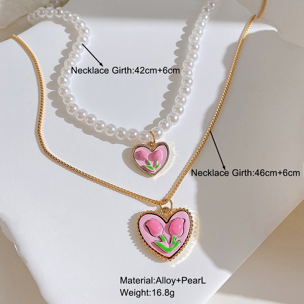 2pcs / Set Kalung Liontin Tulip Warna Pink Gaya Korea Untuk Wanita