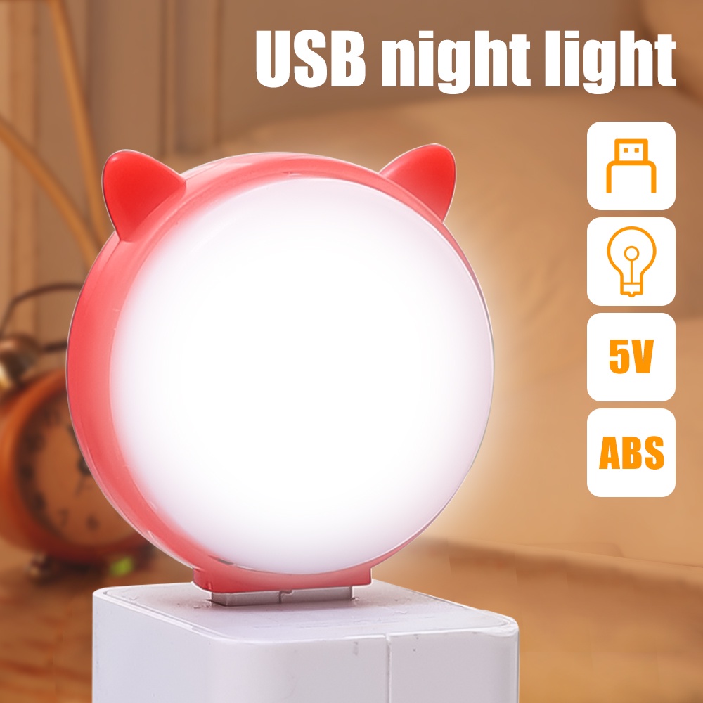 Lampu Baca LED Mini Portable Hemat Energi Bentuk Kartun Kucing Lucu Dengan Port USB