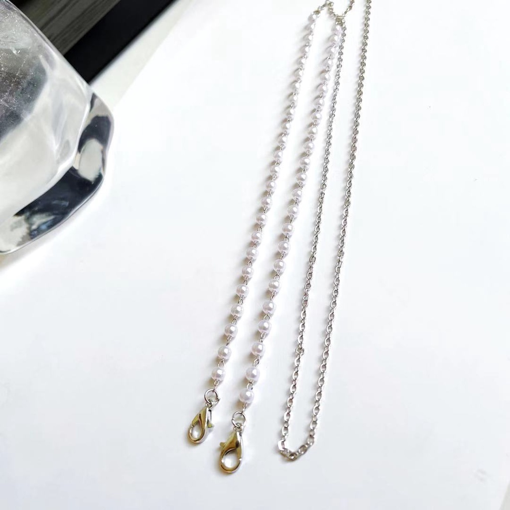 Kalung Rantai Kacamata Model Gantung Leher anti Melempar Aksen Mutiara Gaya Korea retro