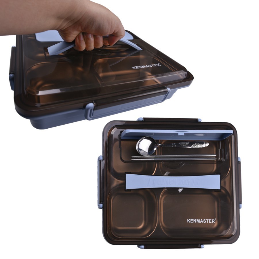 KENMASTER Kotak Makan Tempat Bekal 4 Sekat Stainless Stell Lunch Box