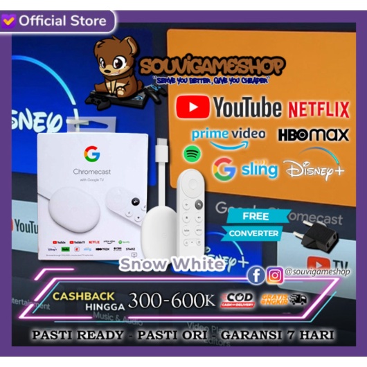 FIRST HAND  GOOGLE CHROMECAST WITH GOOGLE TV ORIGINAL BNIB LIMITED - SNOW BNIB GARANSI 7 HARI Diskon
