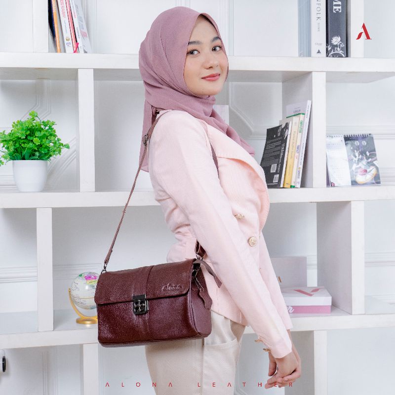 Tas selempang wanita tas bahu wanita tas jinjing sling bag hand bag kulit asli original brand alona 