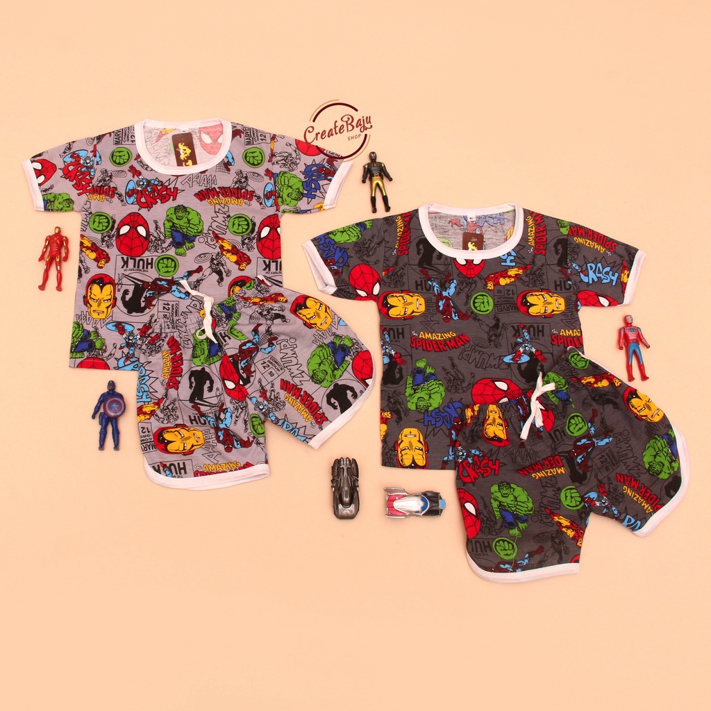 PROMO 7.7 SETELAN ANAK MOTIF SPIDERMEN CRASH SETELAN ANAK POLOS UNISEX LENGAN PENDEK