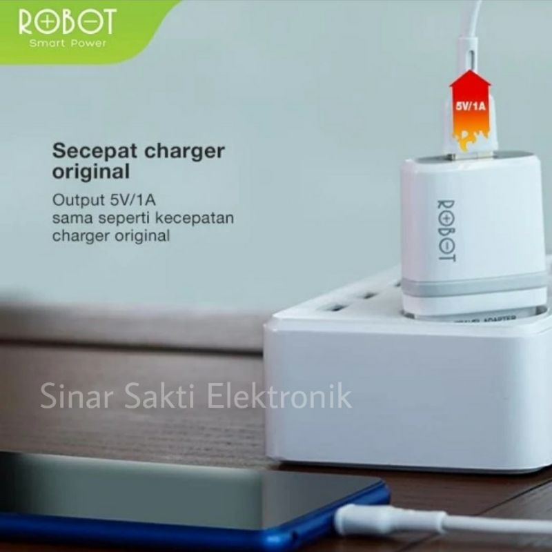 Robot Charger HP Kepala Adaptor RT-K7 + Kabel Micro USB RTK7 Handphone Travel 1A