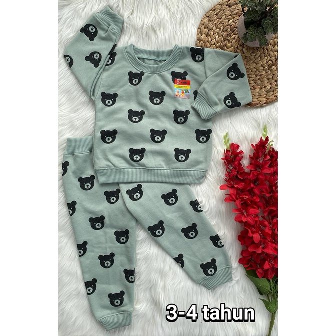 (NEW) sweater bayi laki laki perempuan lucu murah motif kepala beruang setelan 3-4 tahun