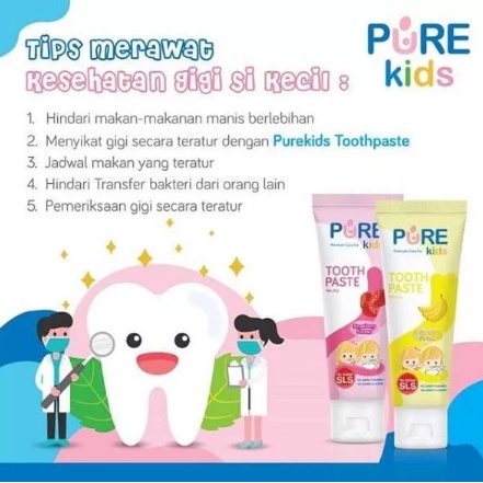 ❤ZJ❤ PURE Kids Baby Toothpaste / Pasta Gigi Bayi dan Anak PUREKids Baby Rasa Jeruk, Pisang, dan Strawberry 50g