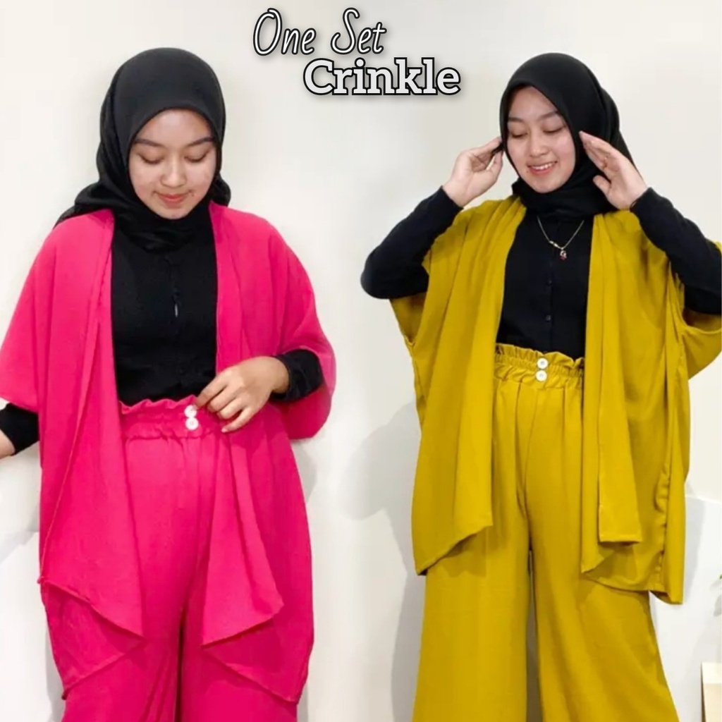 One Set Crinkle Premium Celana Kulot + Outer