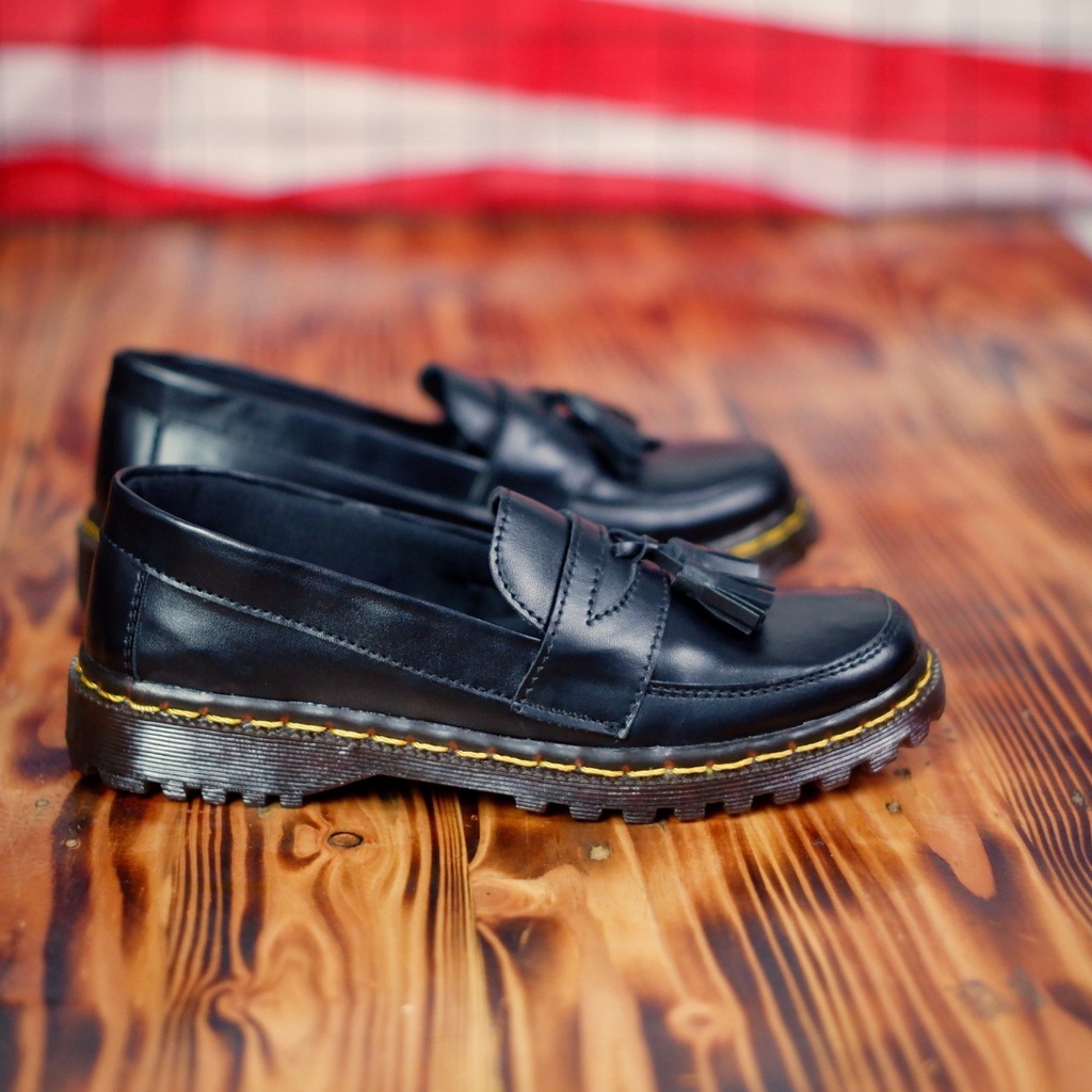 BURAY X Sepatu Loafer Boi Kulit WANITA Kulit Asli Casual Kasual Formal Pascal Full Black SlipOn Pantofel Kerja Kantor