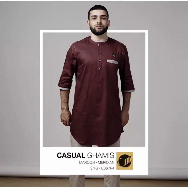 U067P SAMASE GHAMIS CASUAL MAROON KEMEJA GAMIS JUBAH PRIA PREMIUM