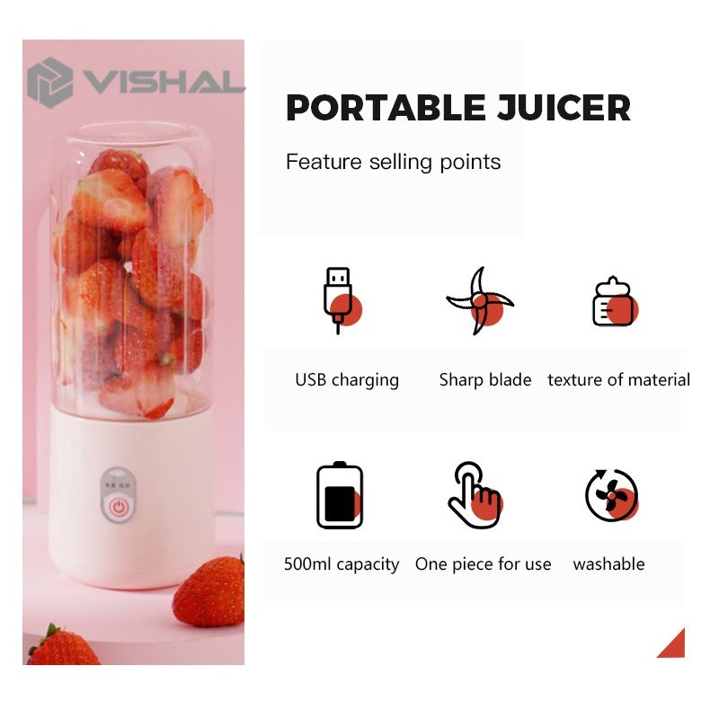 VISHAL Blender Portable Mini Juicer Portable USB Charging 500ML /Blender Mini/Blender Kapsul/Juicer Portable VS-1853