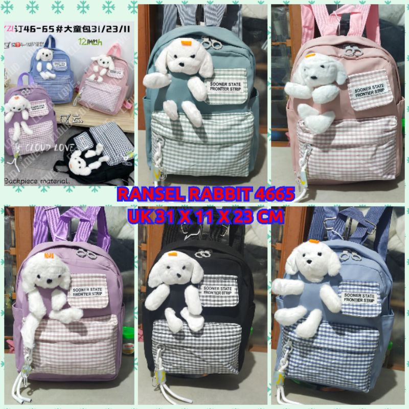 Tas ransel rabbit 12315 / 4665 free gantungan kunci lucu import UK 31x11x23cm fashion anak perempuan paud TK SD