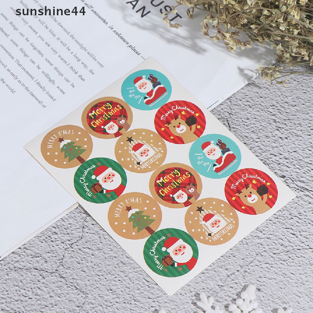 Sunshine 120pcs Stiker Label Bulat Tulisan Merry Christmas Untuk Hadiah Natal