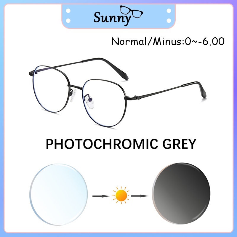 Kacamata Minus Photocromic Wanita Pria Cowok Besi Frame -1/-1.5/-2/-2.5/-3/-3.5/-4/-4.5/-5/-5.5/-6 U