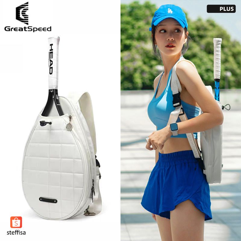 TAS TENIS SELEMPANG GREATSPEED | tas olahraga raket badminton bulu tangkis tennis sports sling bag lightweight stylish original putih hitam  wanita pria