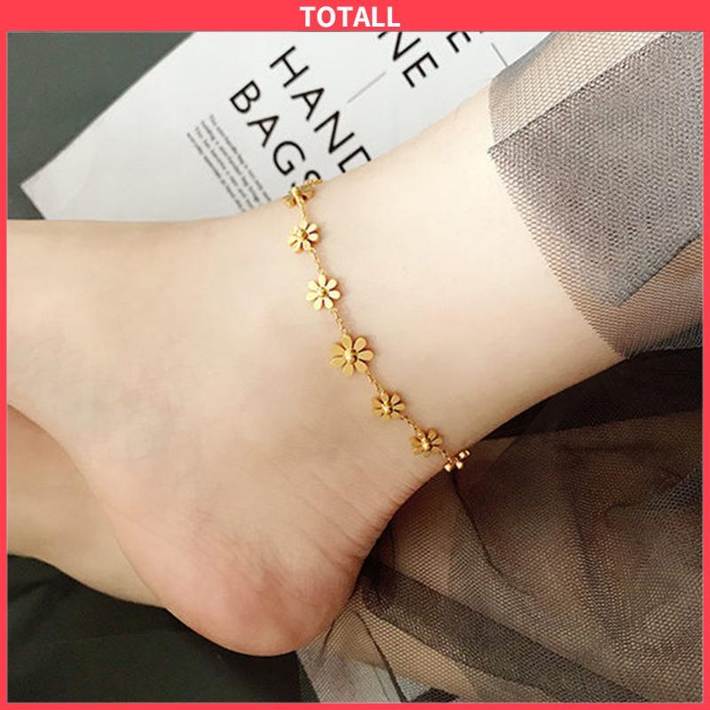 COD Gelang Kaki Titanium Anti Karat Daisy Bunga Kamelia Emas 18k Perhiasan Wanita Korea-Totall