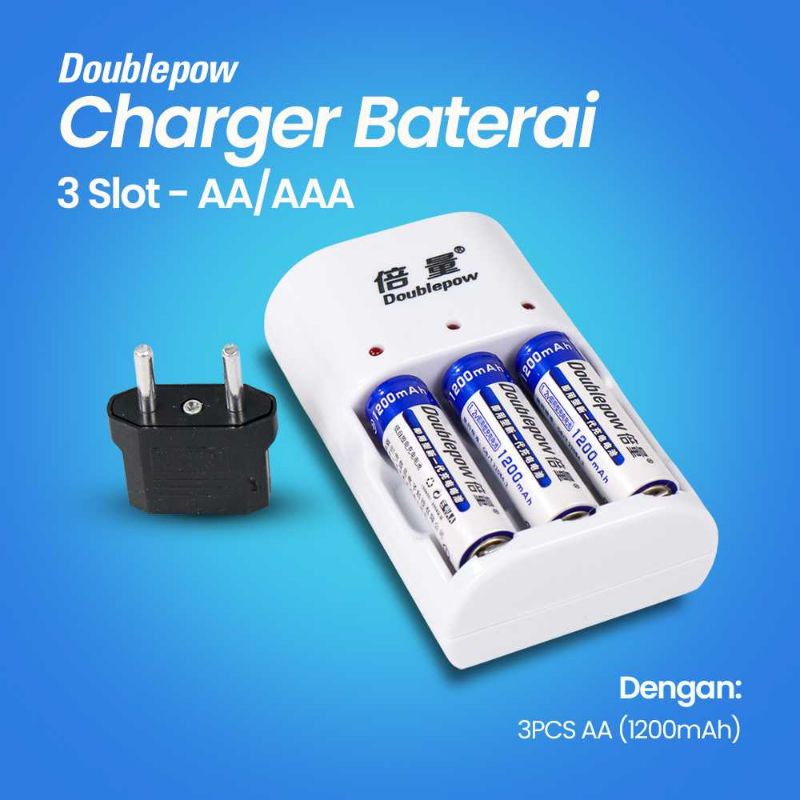 DOUBLEPOW Charger Baterai 3 slot AA/AAA with 3PCS AA 1200mAh - DP-B33