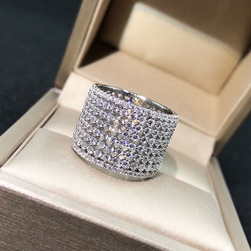 Fancyqube Cincin Cubic Zirconia Model Lebar Untuk Wanita