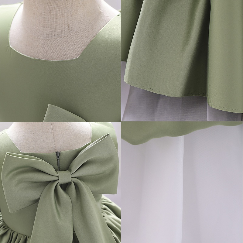 Anak -anak Musim Panas Formal Dua Gaun Pesta Busur Untuk Anak Perempuan Kostum Putri Solid Gaun Elegant