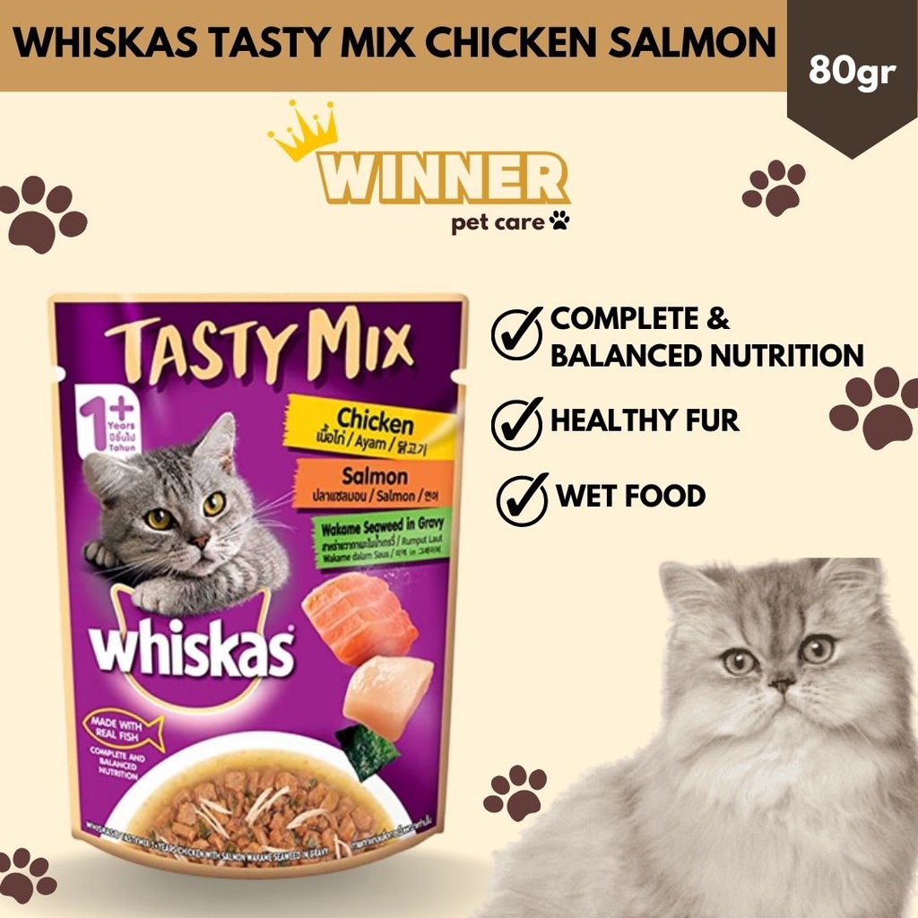 Whiskas Tasty Mix Cat Wet Food Chicken Salmon Pouch 80gr