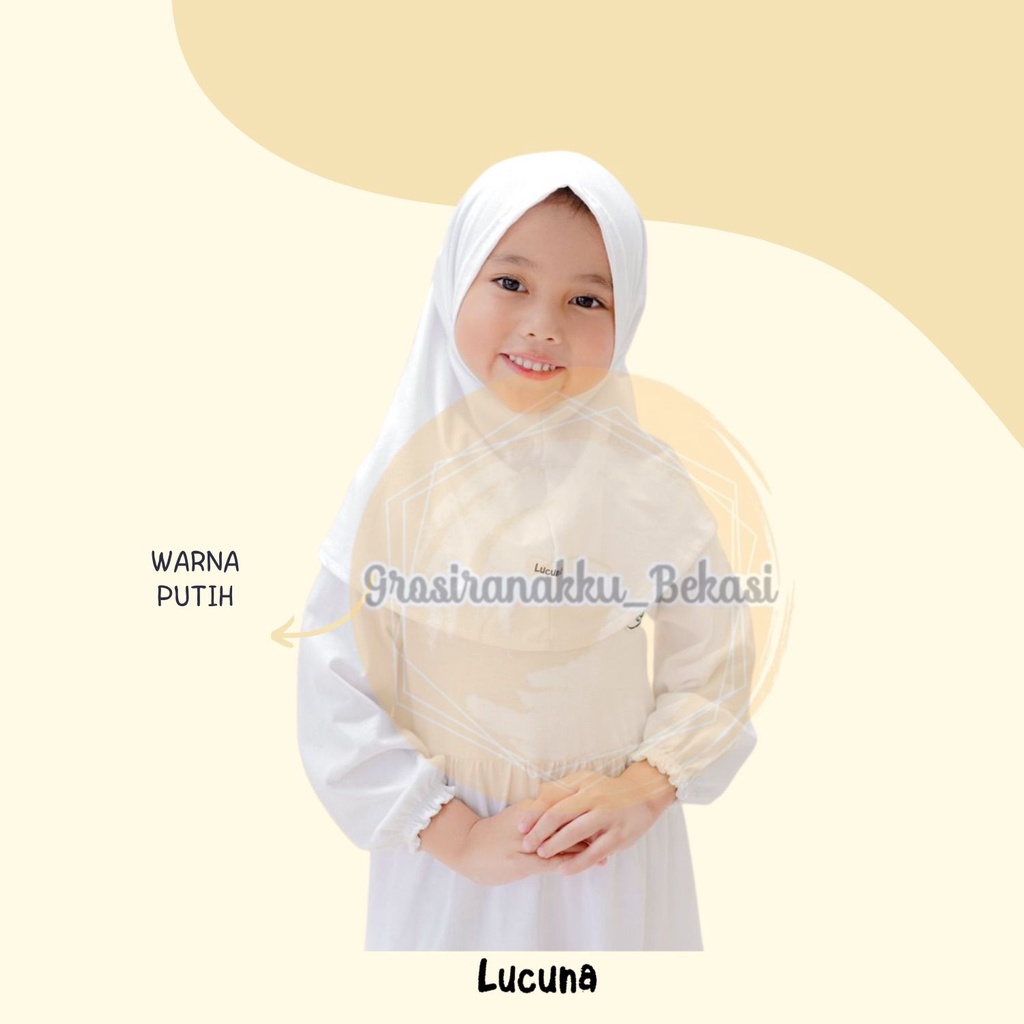 Hijab Anak Instan Zahra Junior Lucuna Warna Putih Size 2-10 TH