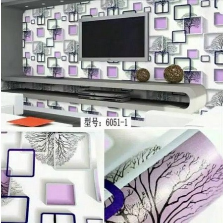 Wallpaper Sticker 3D Kotak Ungu 45cm x 1meter