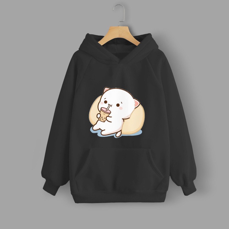Hoodie Wanita Gambar Gomma Minum Boba Warna Hitam Terlaris Vallenca Official