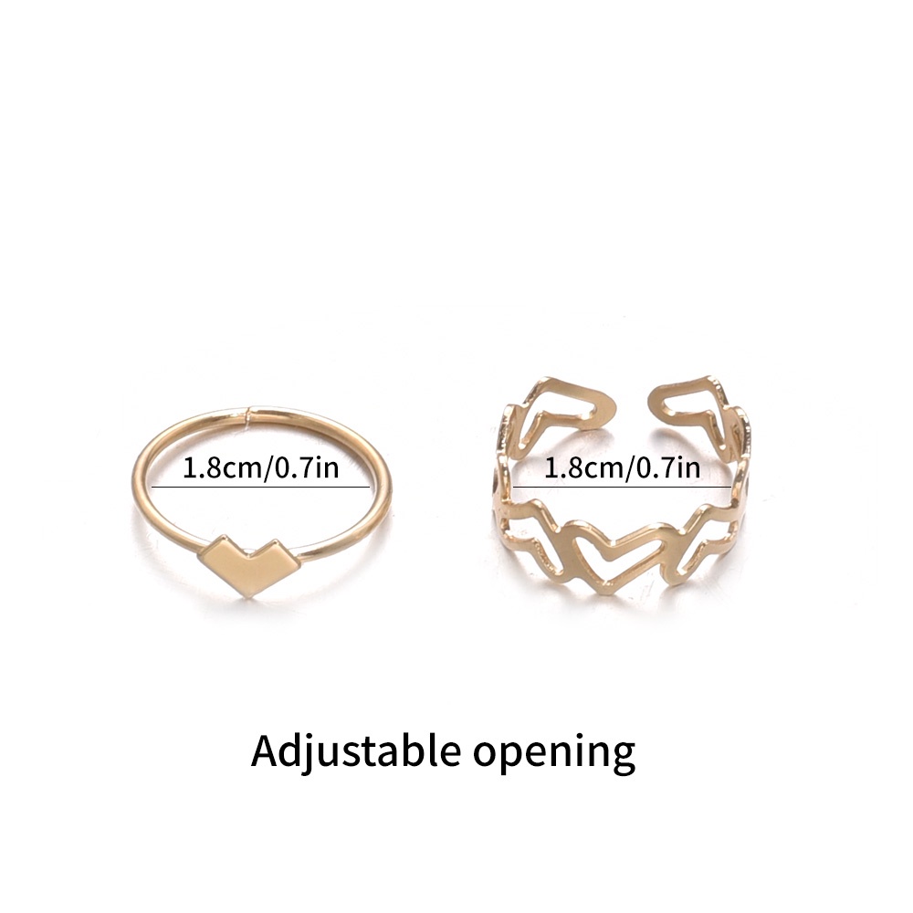 2pcs / Set Cincin Jari Telunjuk Model Terbuka Dapat Disesuaikan Desain Hati Hollow Untuk Aksesoris Pesta