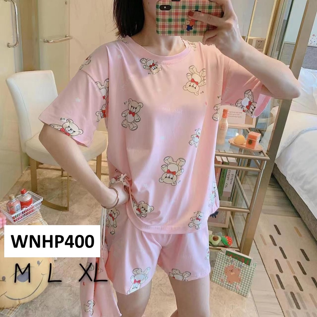 Baju Tidur Wanita Lengan Pendek Celana Pendek Pink Blue Series