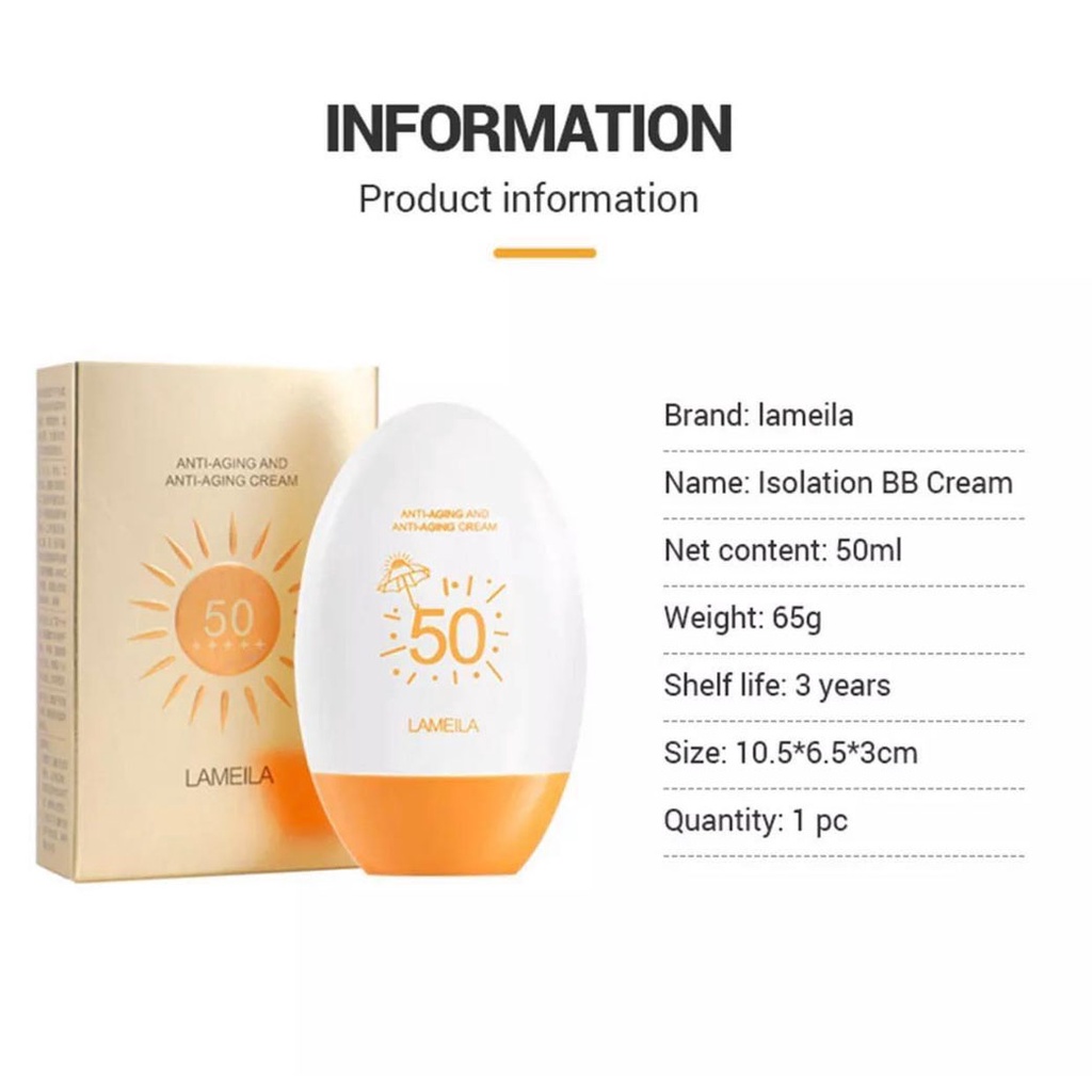 ( BISA COD ) Lameila 3053 Sunblock Wajah dan Badan SPF 50 pa +++ SunScreen Wajah-6