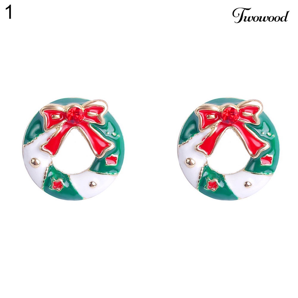 Anting Stud Desain Pohon Natal Bahan Alloy Aksen Berlian Imitasi Untuk Wanita