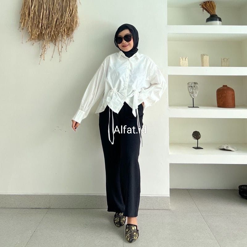 BECCA Ruched Shirt-Kemeja Linen - Kemeja Serut Wanita