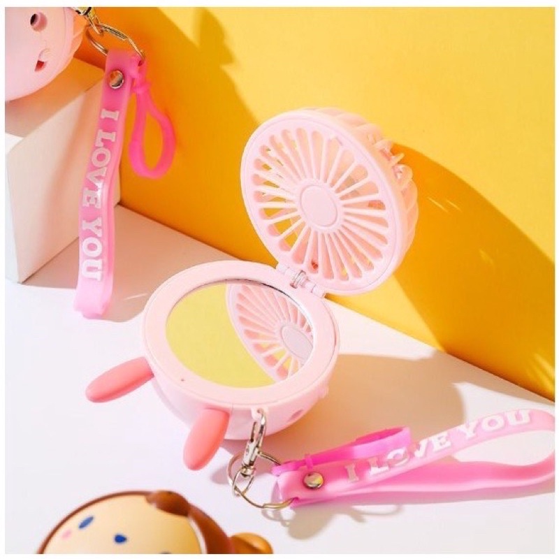 SX-118 CERMIN RIAS KEKINIAN LED MINI FAN KIPAS / KIPAS MINI PORTABLE GANTUNGAN KUNCI