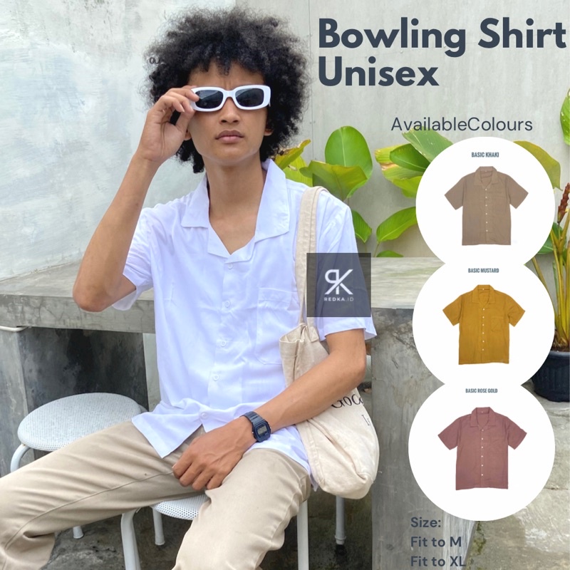 Kemeja Kasual Hawai Polos Lengan Pendek Oversize Bowling Shirt Basic Katun Rayon Regular Fit Unisex 