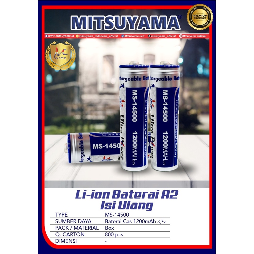 Baterai recharge Ms-14500 AA A2 cas 3.7v Batre Lithium Rechargable