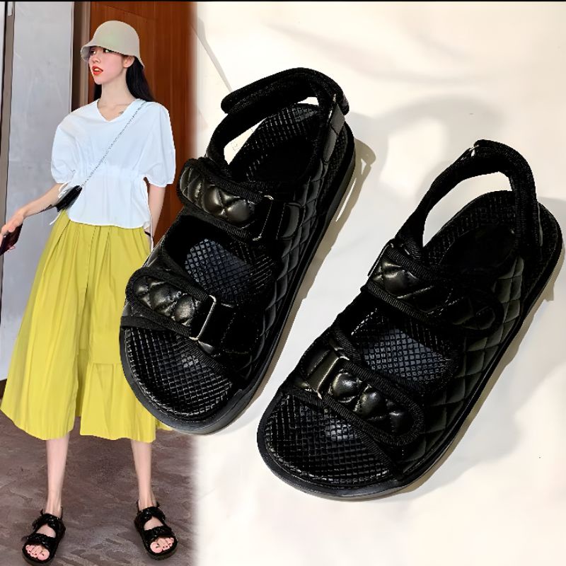 Sandal Wanita Tali AU-01 Terbaru Fashion Korea Sendal Import Remaja Kekinian Hak Datar Bisa Cod