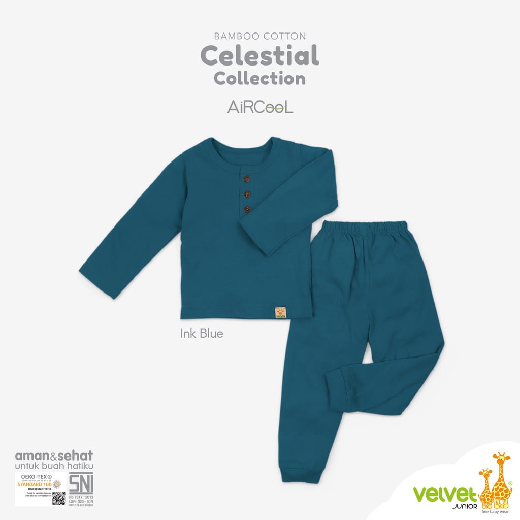 Velvet Junior Celestial Collection Bamboo Cotton Oblong Panjang Kancing Dada Celana Panjang size XL 2345 Piyama Baju Bayi