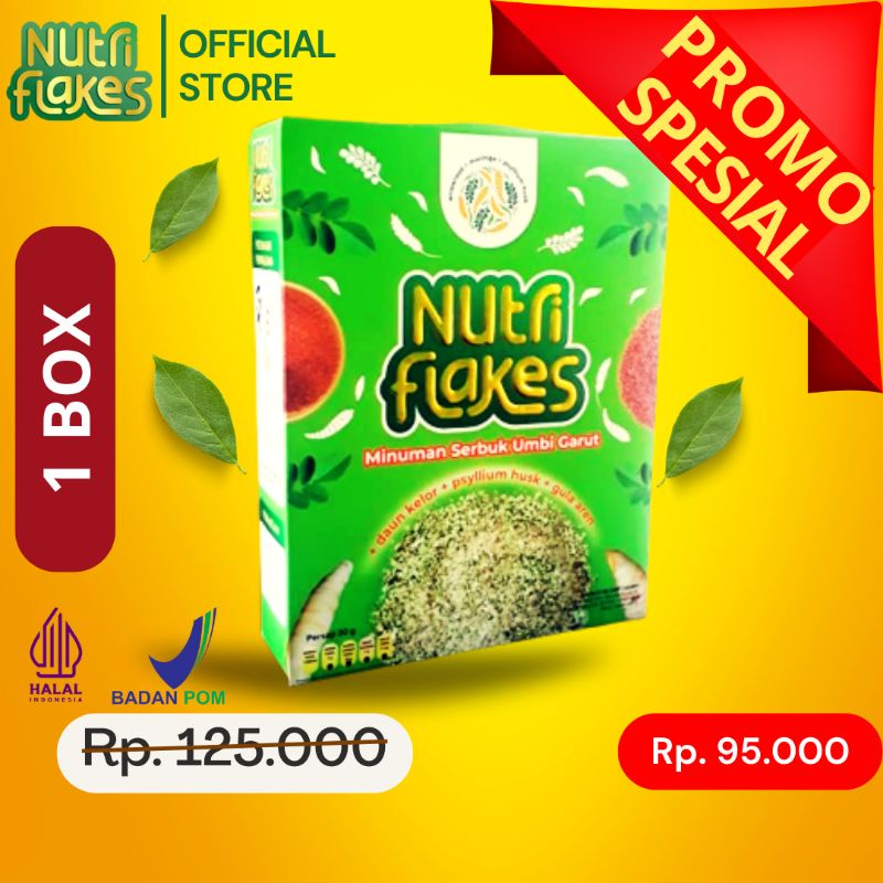 

NUTRIFLAKES Sereal Sarapan Sehat mengandung Pati Umbi Garut / Psyllium Husk / Daun Kelor untuk Penderita Asam Lambung GERD Radang Usus Tukak Lambung - Bahan Alami Herbal