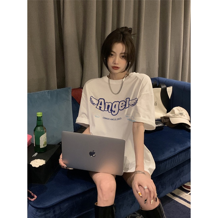 EUNII T-shirt Lengan Pendek Cute Angel Korean Style/Kaos Atasan Wanita/Baju Kaus Oversize Wanita/Kaos Wanita