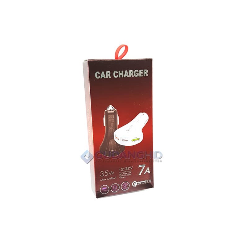 Charger Mobil 2 Port USB + Type C Charger 7A Qualcomm Quick Charge 3.0
