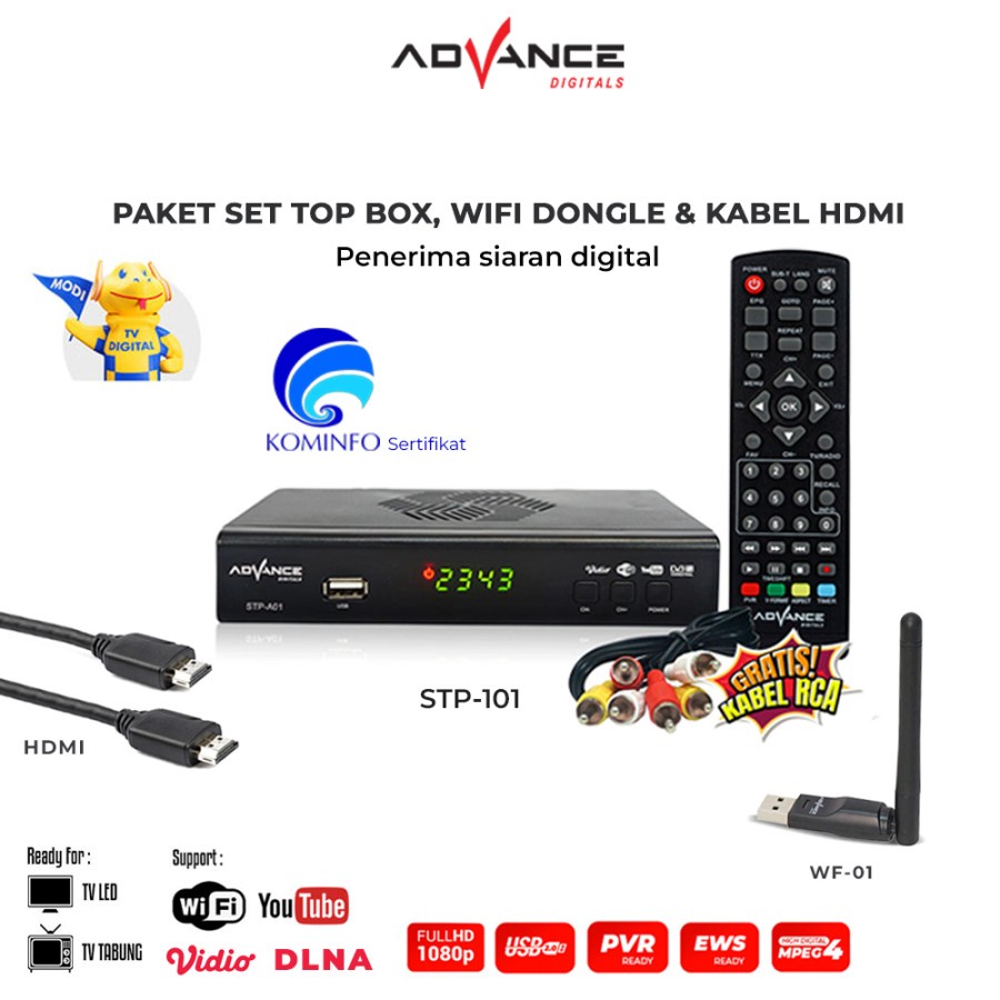 Set Top Box STB TV DIgital Advance STP A01 + USB Wifi Adapter