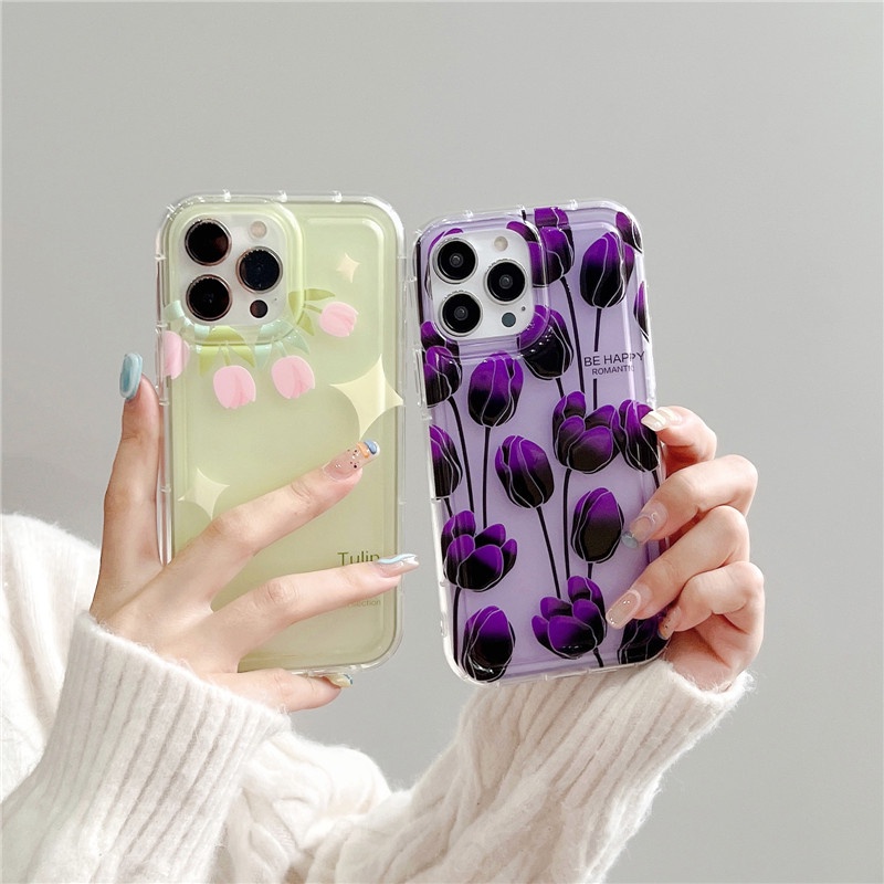 Soft Case TPU Motif Bunga Tulip / Beruang / Pelangi Untuk IPhone 14 13 12 11 Pro Max