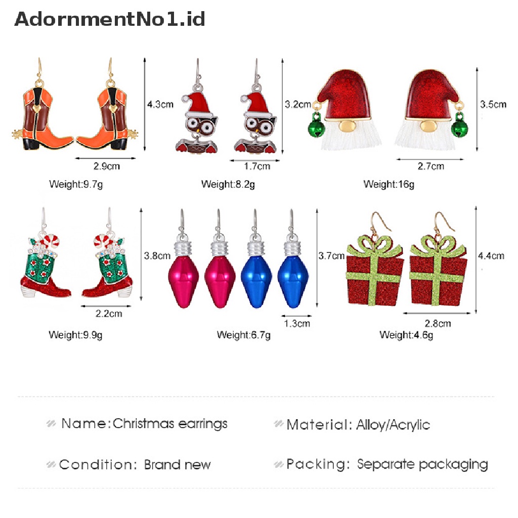 1 / 2 Pasang Anting Desain Topi Natal Warna-Warni Untuk Wanita