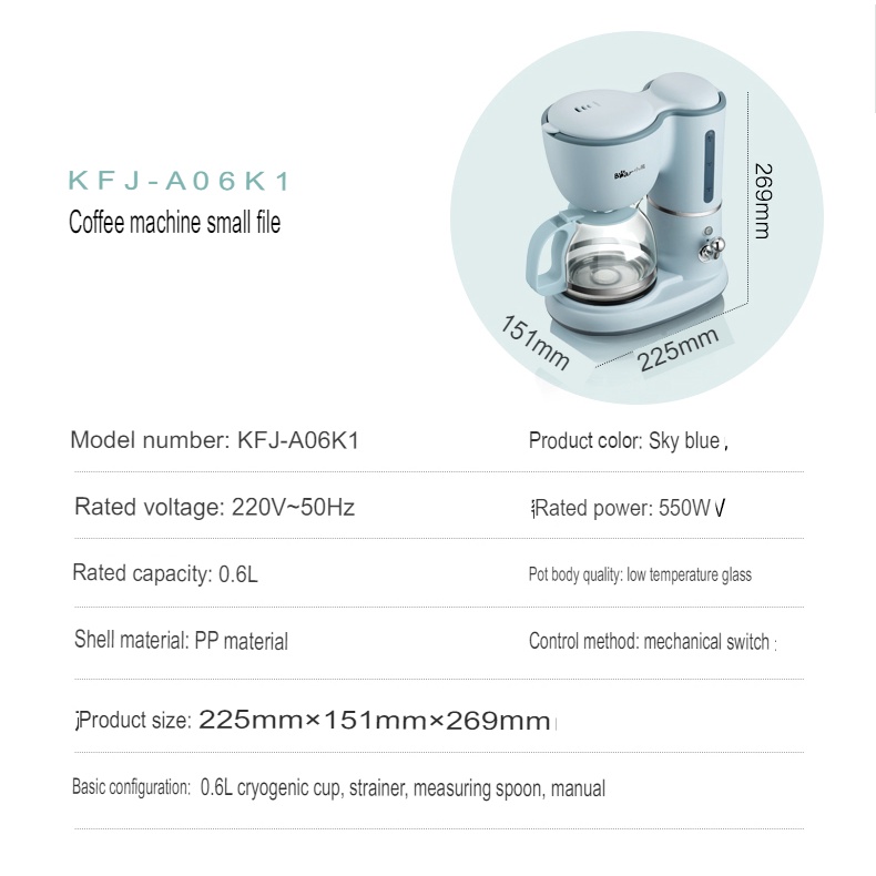 Coffee Maker Electric Automatic 0.6L Mesin Pembuat Teh BEAR Drip Espresso Machine Kopi Bubuk Cappuccino Semi Otomatis Glass Tea Pot