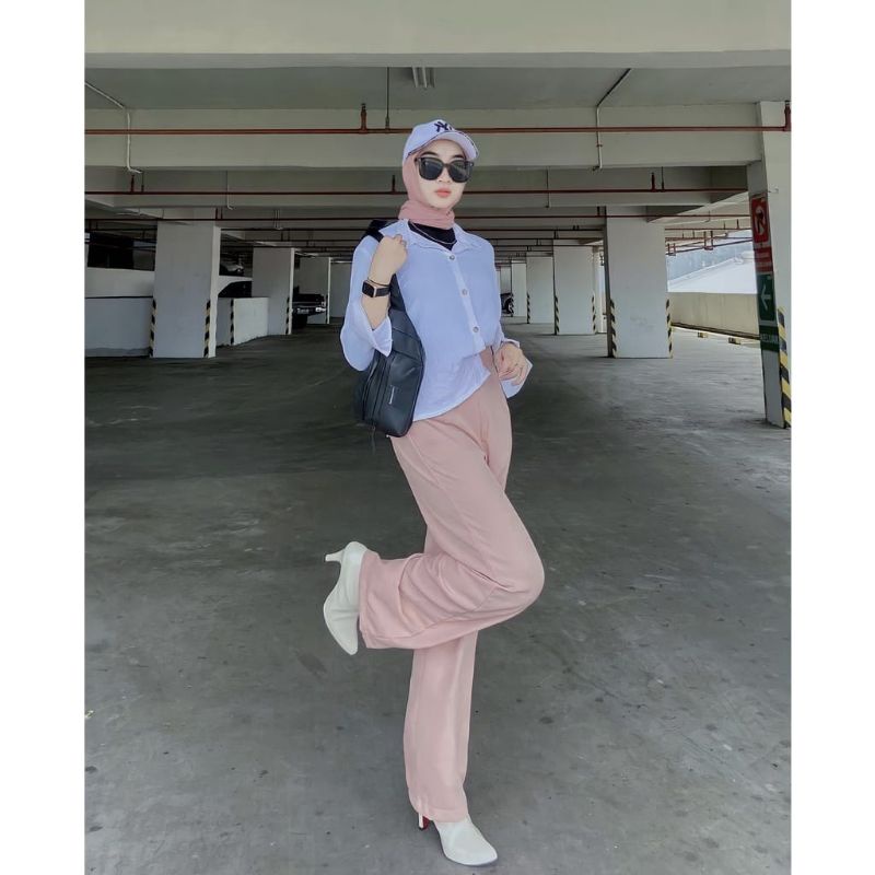 Kieara Calana Kulot Wanita Crinkle Airflow High Waist