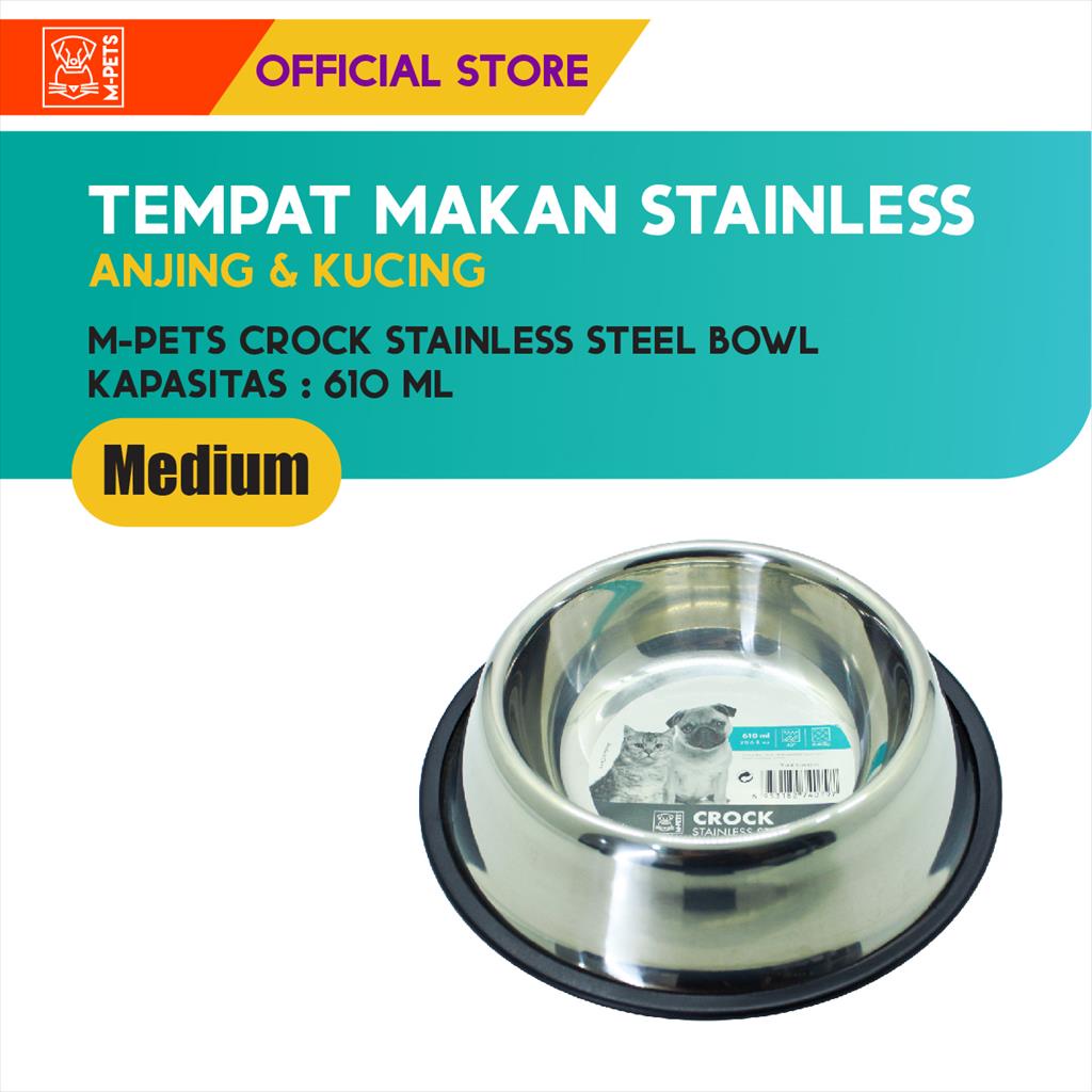 M-Pets Crock Stainless Steel Bowl M - 610 ML / Tempat Makan Hewan