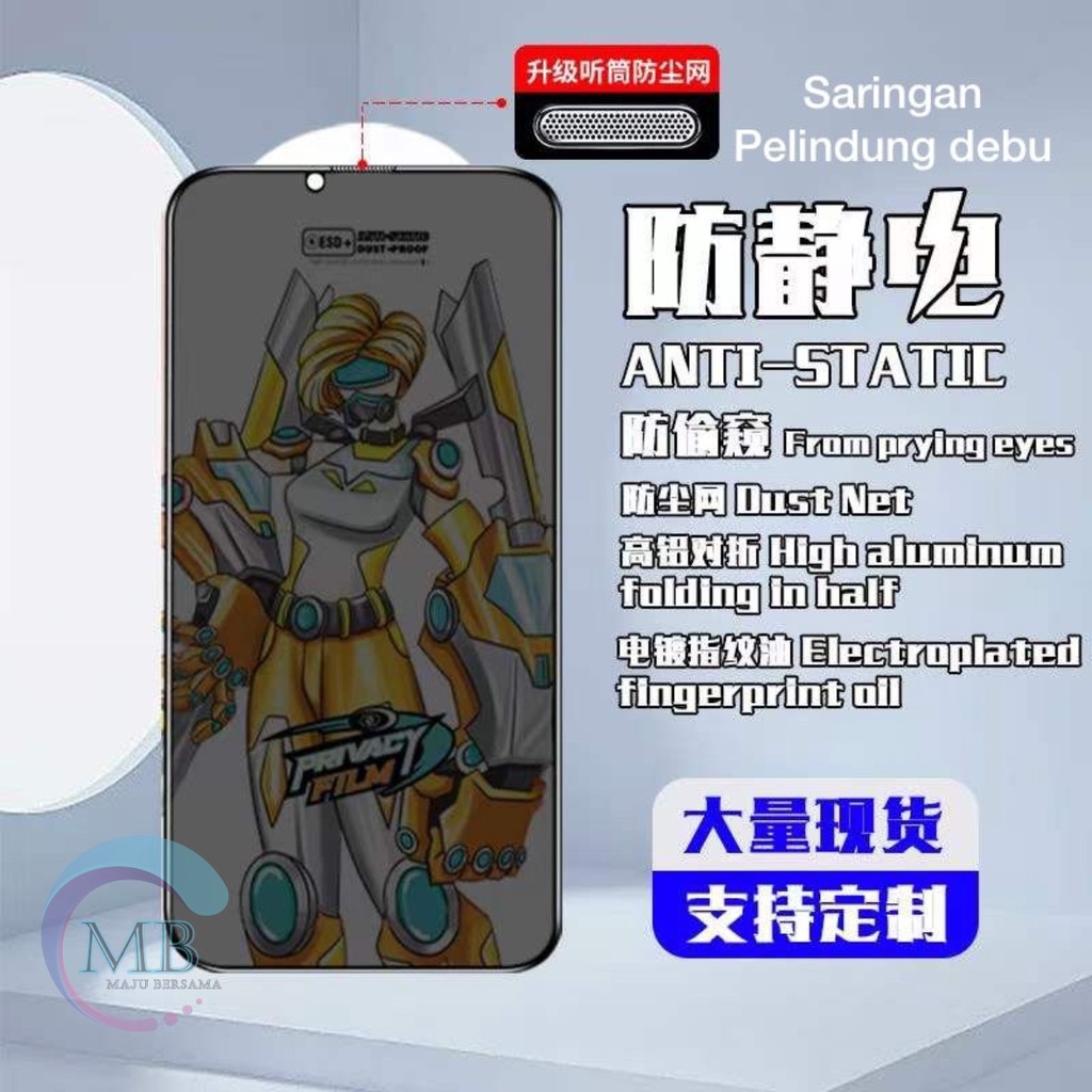 ANTI STATIC TEMPERED GLASS TG ANTI GORES KACA SPY PRIVACY ANTI SPY ANTI KEPO KUALITAS IMPORT JAPAN FOR IPHONE 7+ 8+ X XR XS XS 11 12 13 14 MINI PRO MAX MB3985