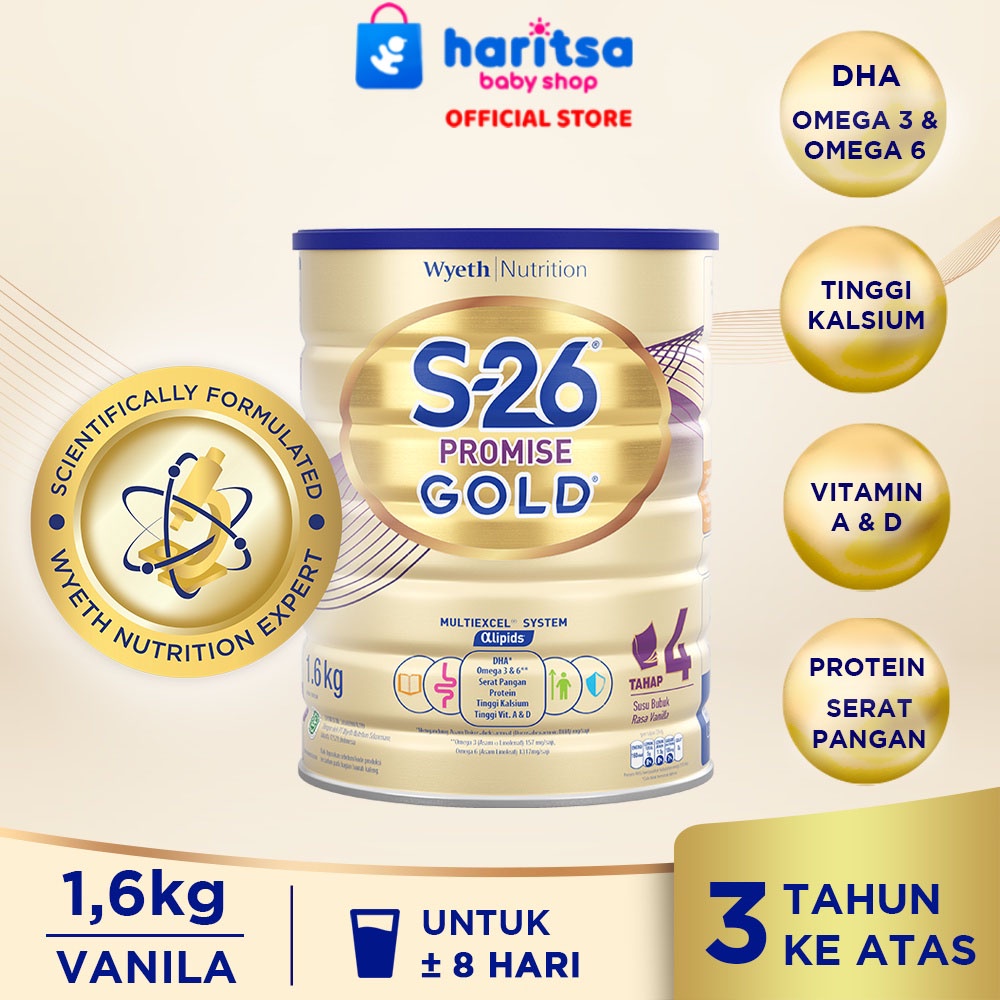 S-26 Promise GOLD Tahap 4 Vanila Susu Pertumbuhan Anak Usia 3-12 Tahun, Kaleng 1600 gr