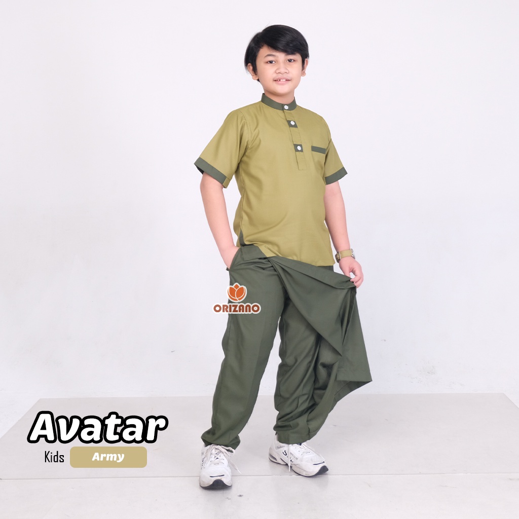 ORIZANO Set Koko Sarcel Avatar - Baju Koko Anak Cowok Bawahan Sarung Celana Toyobo Fodu Model Avatar