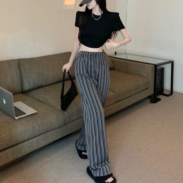[Premium]Korean Vertical Stripes Wide Leg Pant  2435